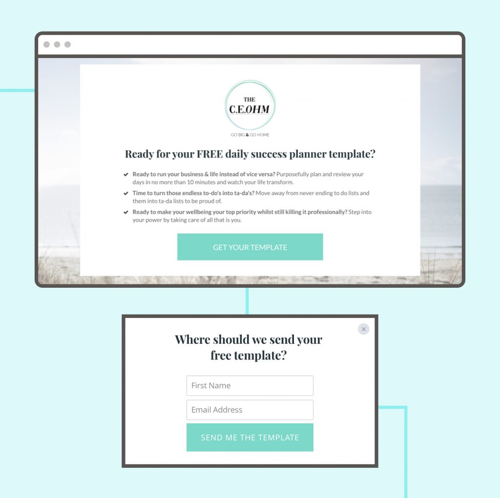 Leadpages customer CEOhm uses landing pages and opt-in forms to offer their freebie content