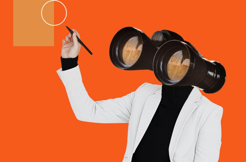 Woman with binoculars on her head