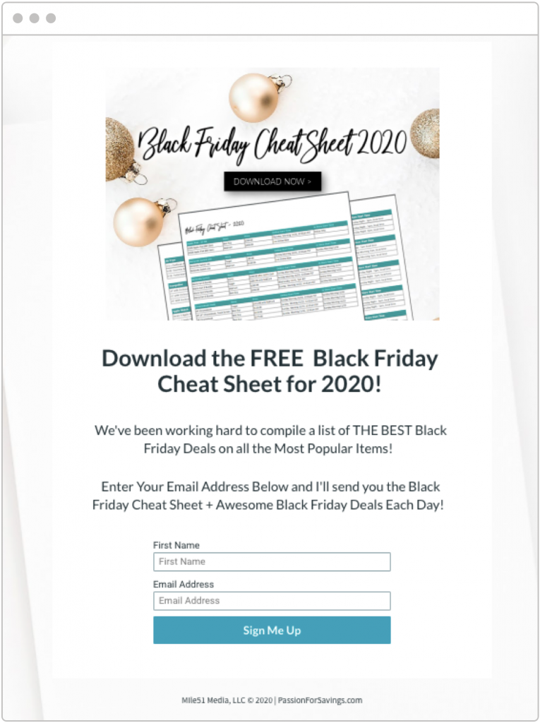 holiday marketing Passion For Savings landing page