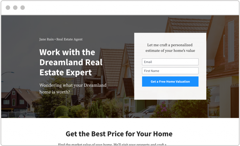 Real estate landing page template